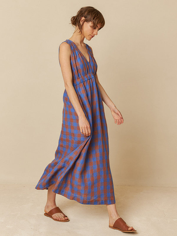 Indi & Cold Check Dress in Brown Blue