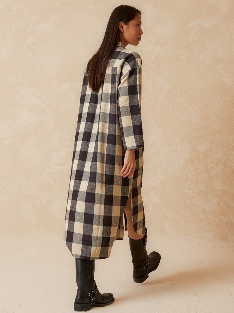 Indi & Cold Check Shirt Dress in Black Stone