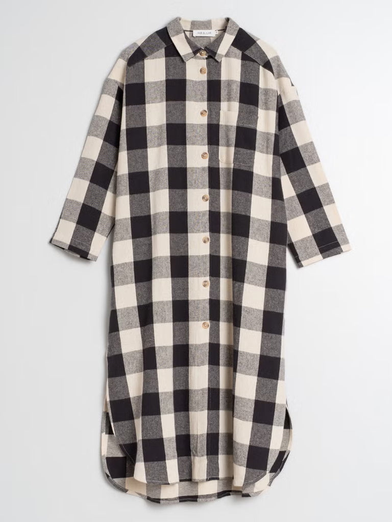 Indi & Cold Check Shirt Dress in Black Stone