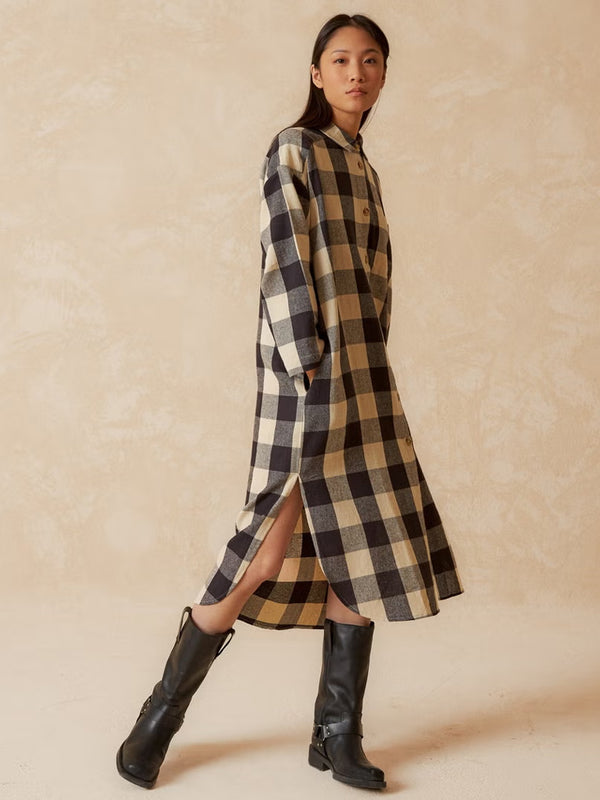 Indi & Cold Check Shirt Dress in Black Stone