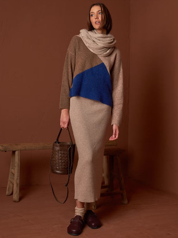 Indi & Cold Colour Block Sweater in Topo