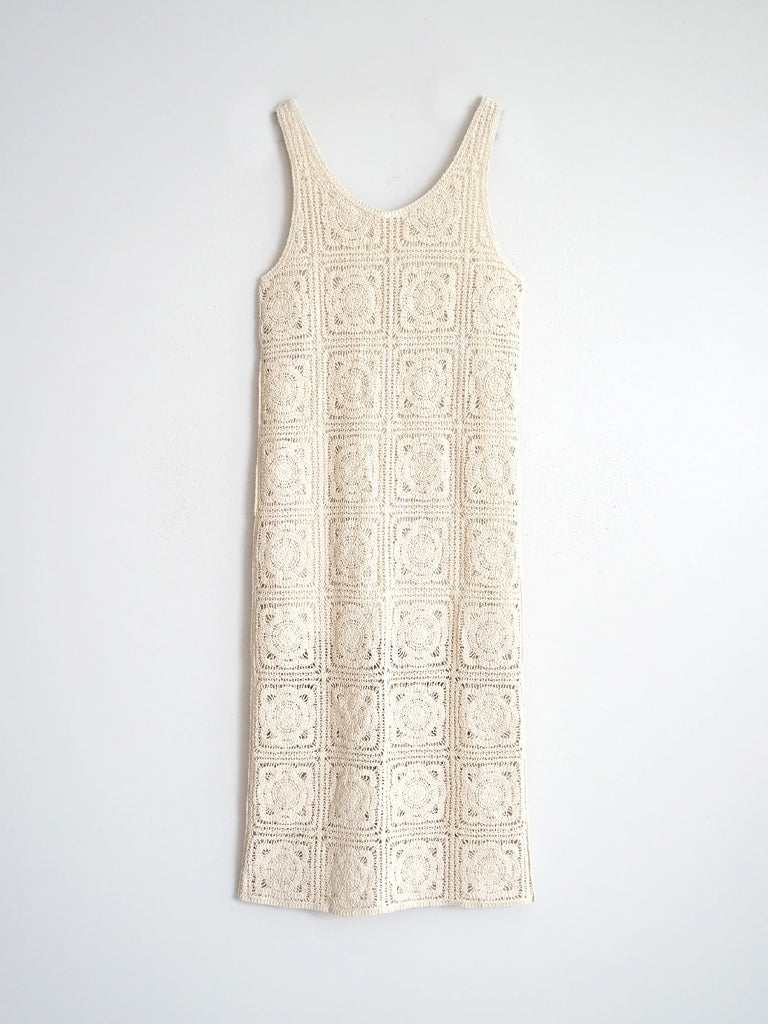Indi & Cold Crochet Midi Dress in Ecru