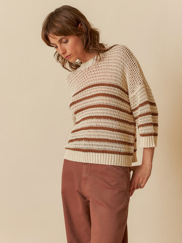 Indi & Cold Crochet Sweater in Ecru Chocolate