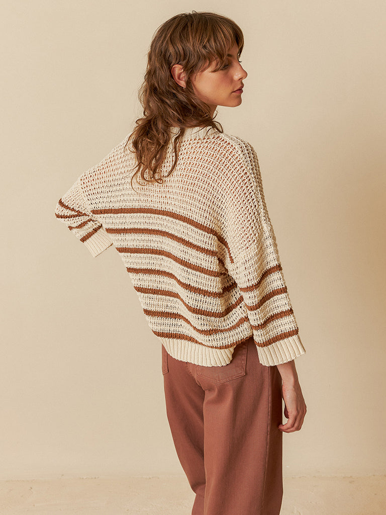 Indi & Cold Crochet Sweater in Ecru Chocolate