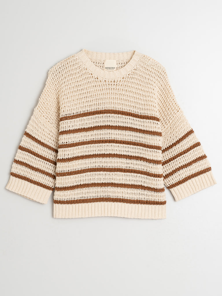 Indi & Cold Crochet Sweater in Ecru Chocolate