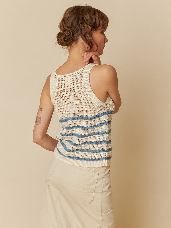 Indi & Cold Crochet Top in Ecru Indigo