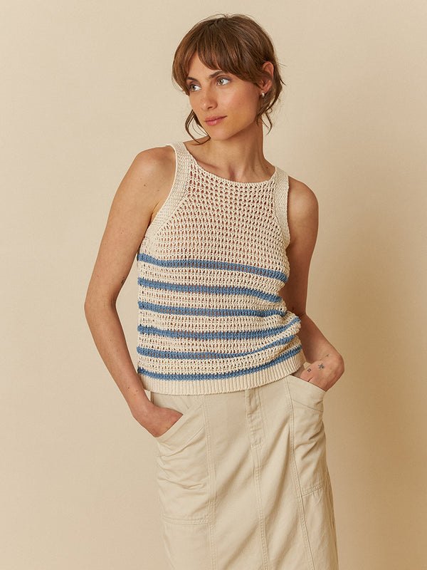 Indi & Cold Crochet Top in Ecru Indigo