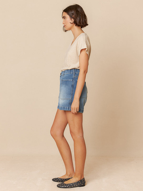 Indi & Cold Denim Shorts in Mid Blue