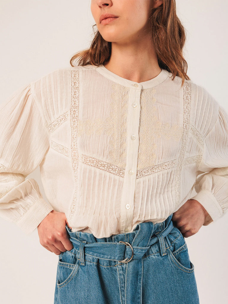 Indi & Cold Embroidered Blouse in White