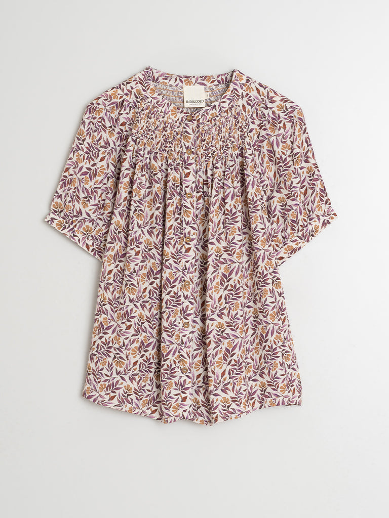 Indi & Cold Leaf Print Blouse in Violeta