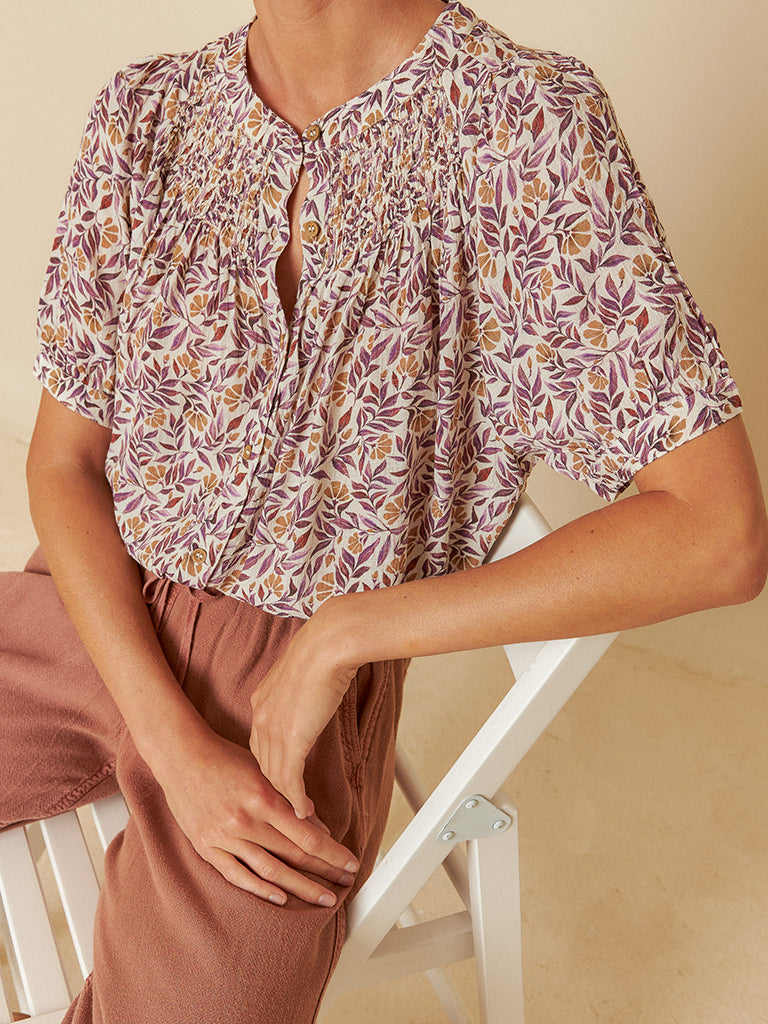 Indi & Cold Leaf Print Blouse in Violeta