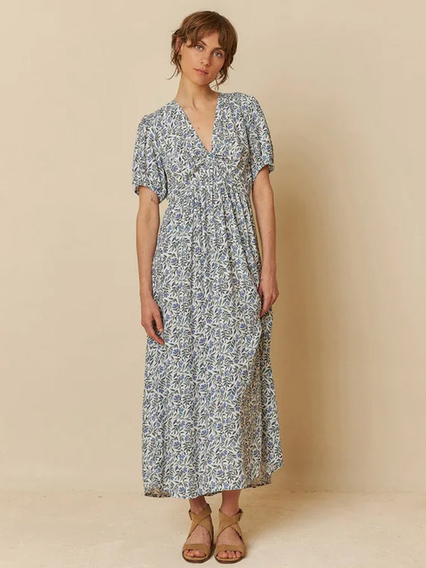 Indi & Cold Leaf Print Dress in Indigo