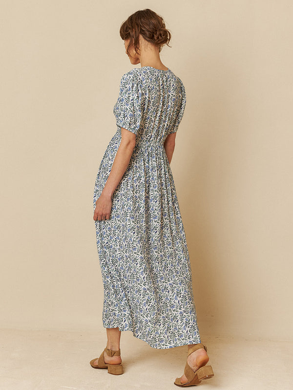 Indi & Cold Leaf Print Dress in Indigo