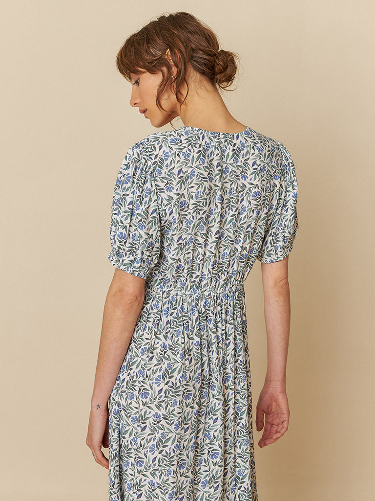 Indi & Cold Leaf Print Dress in Indigo