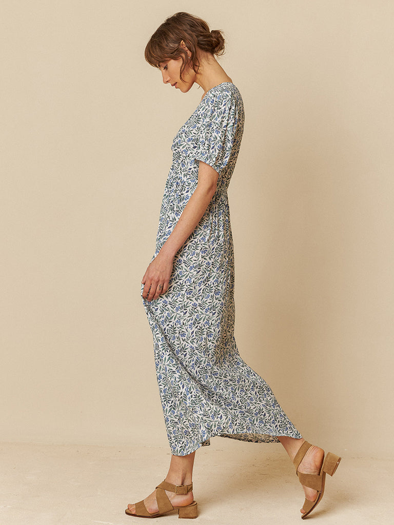 Indi & Cold Leaf Print Dress in Indigo