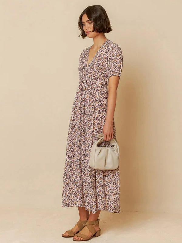 Indi & Cold Leaf Print Dress in Violeta