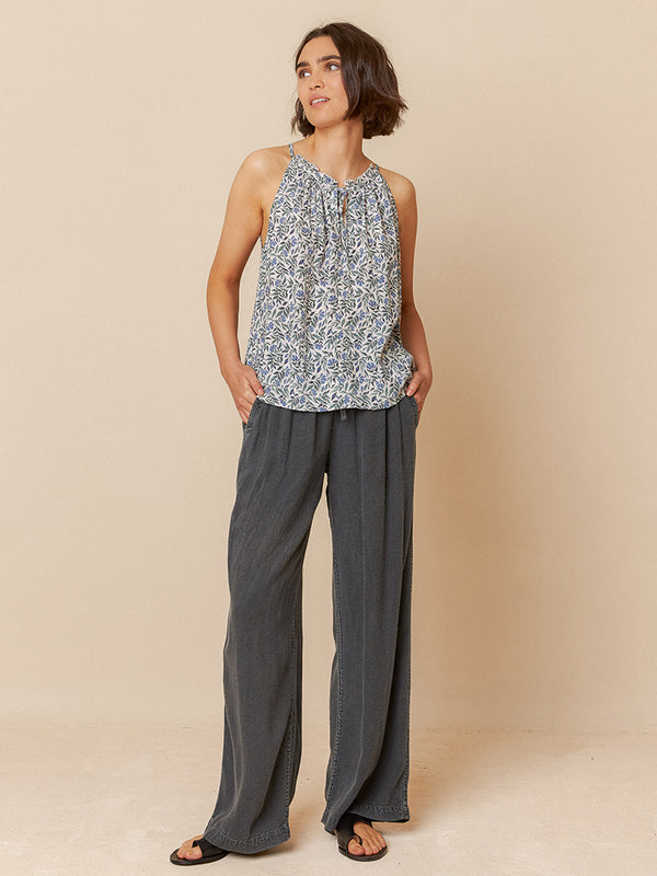 Indi & Cold Leaf Print Top in Indigo