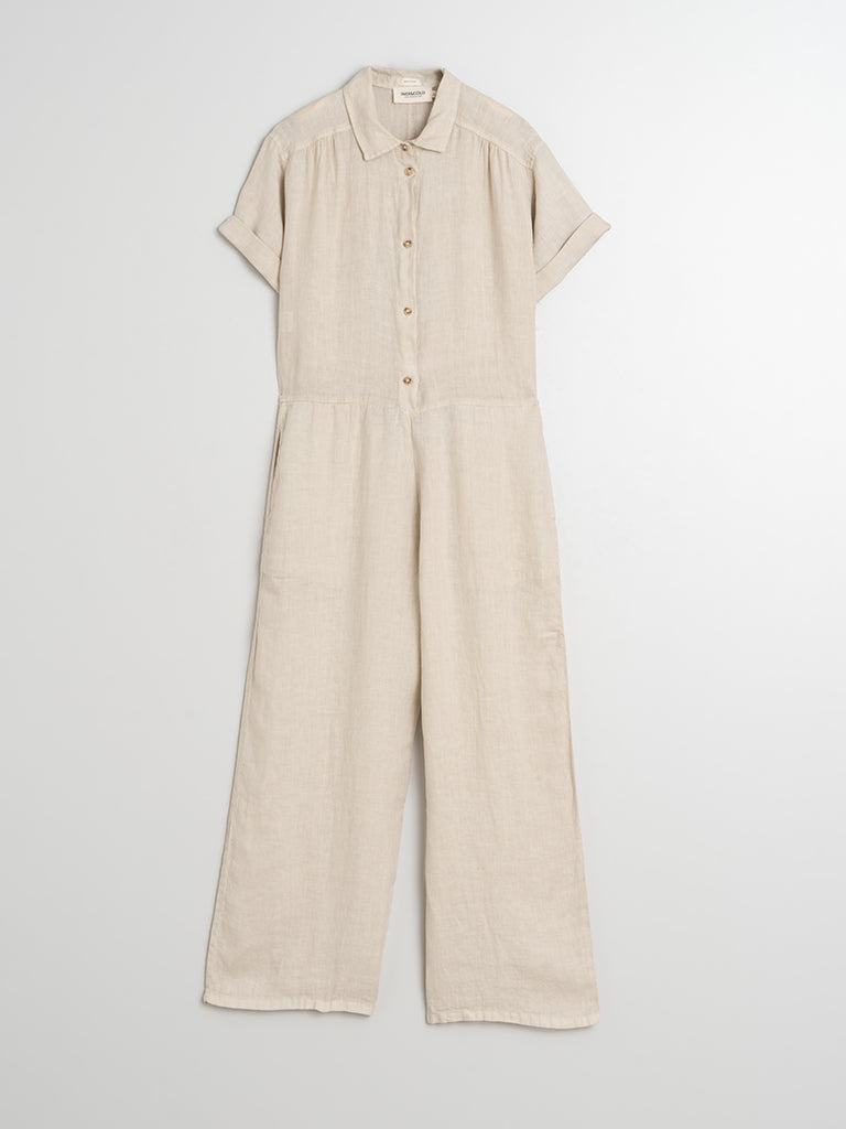 Indi & Cold Linen Jumpsuit in Stone