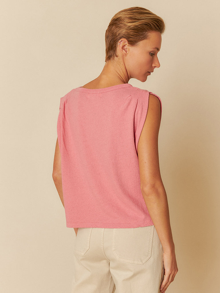 Indi & Cold Linen Pleat T-Shirt in Watermelon