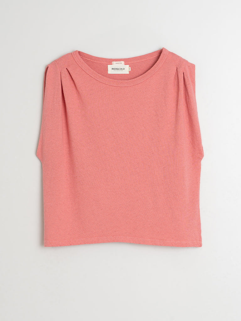 Indi & Cold Linen Pleat T-Shirt in Watermelon