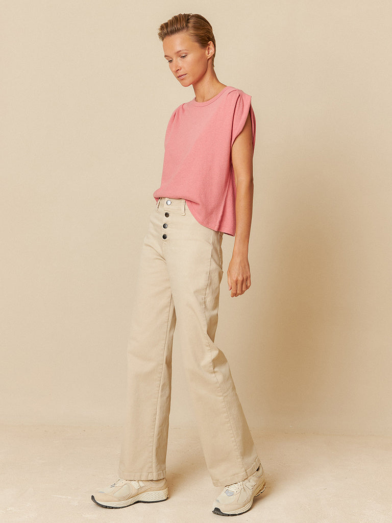 Indi & Cold Linen Pleat T-Shirt in Watermelon