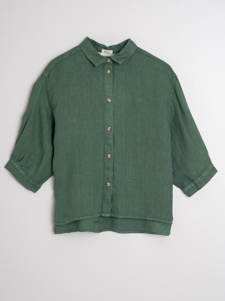 Indi & Cold Linen Shirt in Green