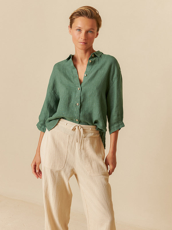 Indi & Cold Linen Shirt in Green