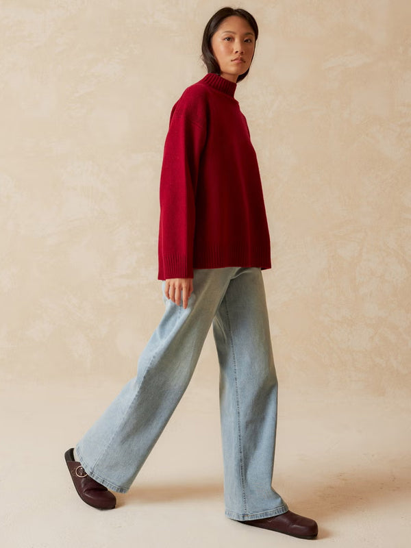 Indi & Cold Long Sweater in Red