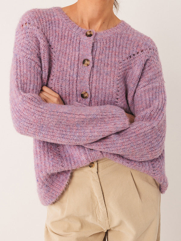 Indi & Cold Loose Knit Cardigan in Mauve