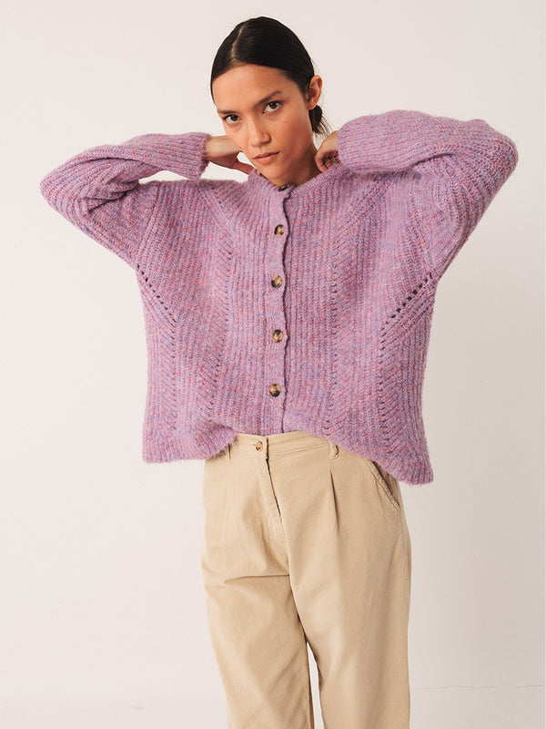 Indi & Cold Loose Knit Cardigan in Mauve