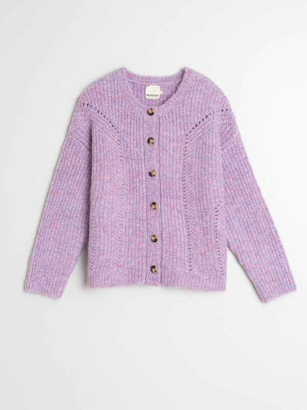 Indi & Cold Loose Knit Cardigan in Mauve