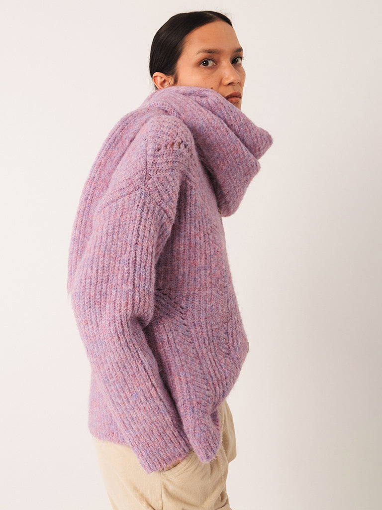 Indi & Cold Loose Knit Cardigan in Mauve