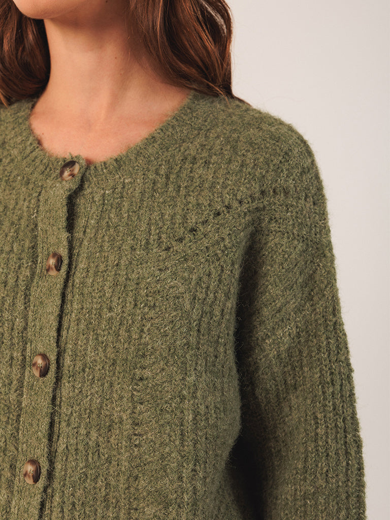 Indi & Cold Loose Knit Cardigan in Mint