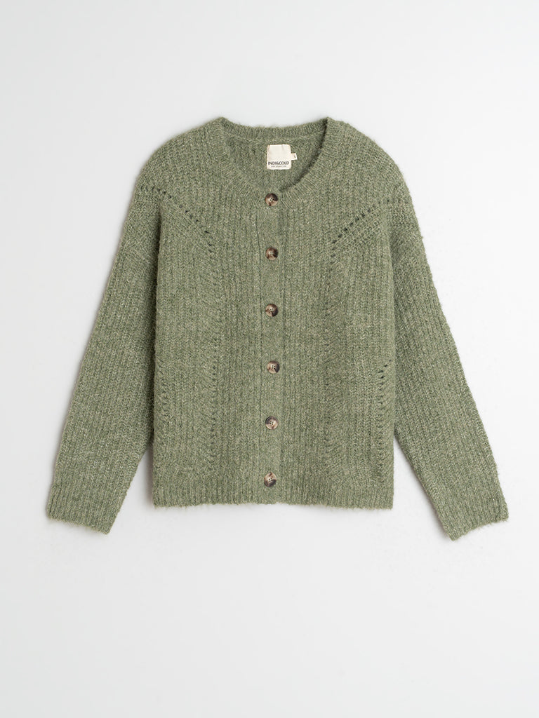 Indi & Cold Loose Knit Cardigan in Mint