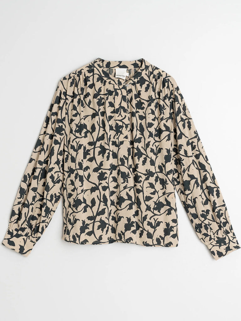 Indi & Cold Mao Collar Blouse in Beige Petrol