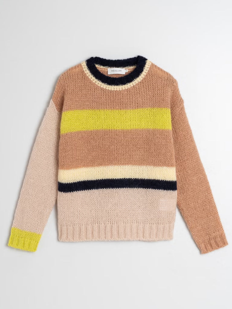 Indi & Cold Multi Stripe Sweater in Almond