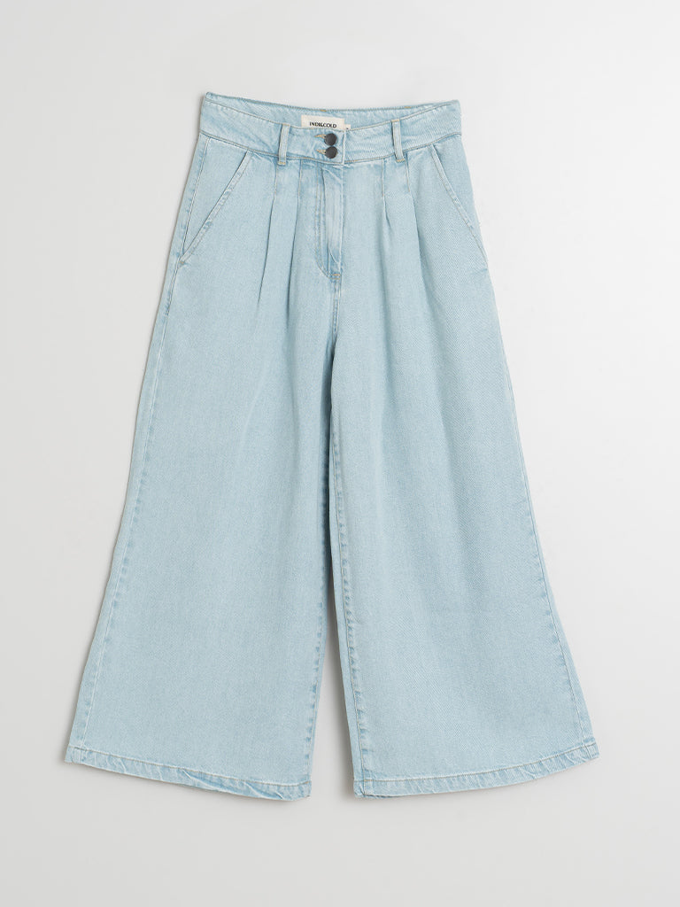 Indi & Cold Pleated Trousers in Light Denim