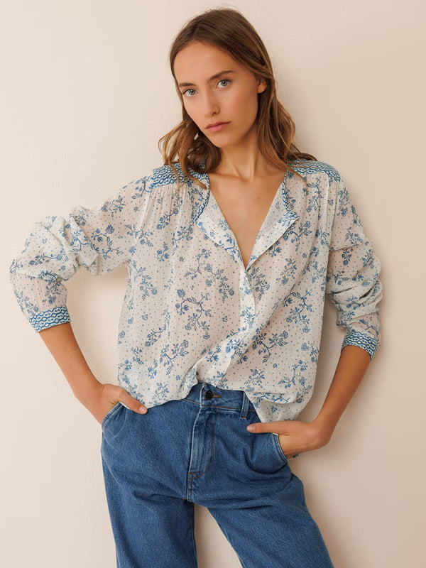 Indi & Cold Printed Blouse in Indigo