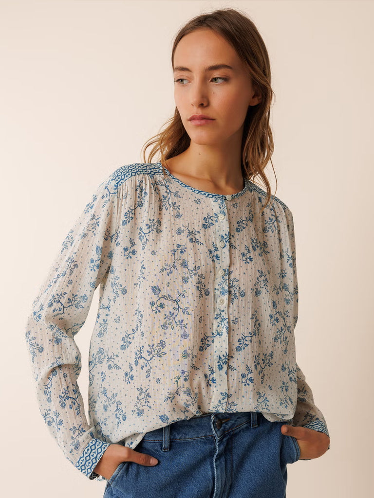 Indi & Cold Printed Blouse in Indigo