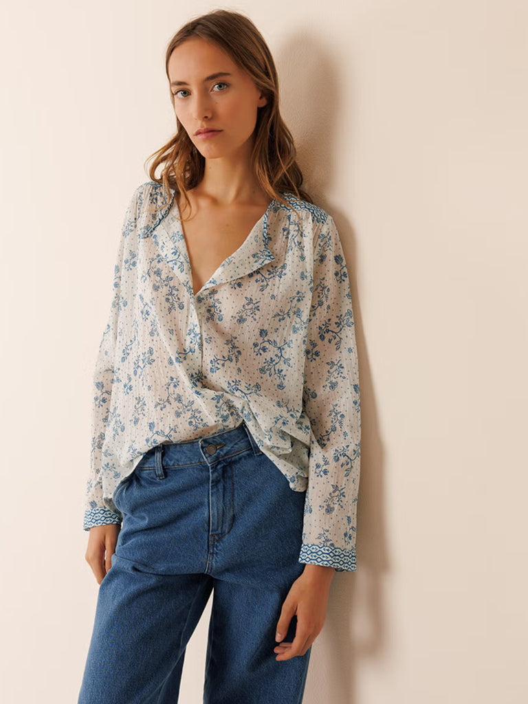 Indi & Cold Printed Blouse in Indigo