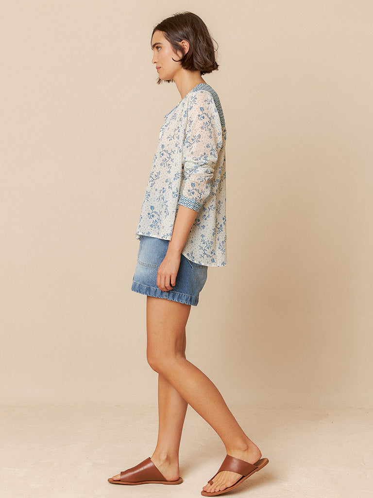 Indi & Cold Printed Blouse in Indigo