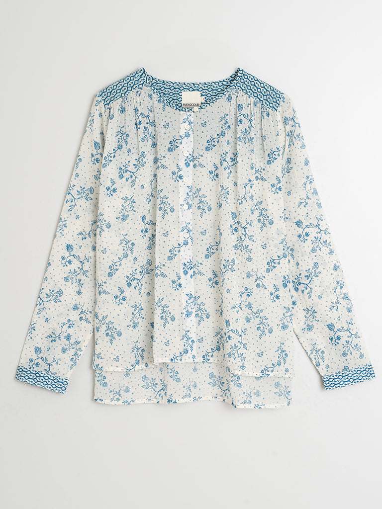 Indi & Cold Printed Blouse in Indigo