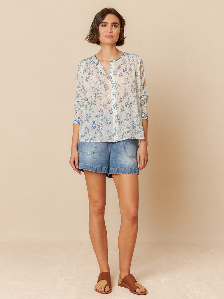 Indi & Cold Printed Blouse in Indigo