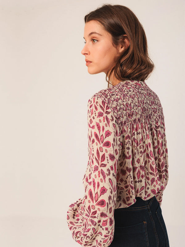 Indi & Cold Smock Detail Blouse in Raspberry
