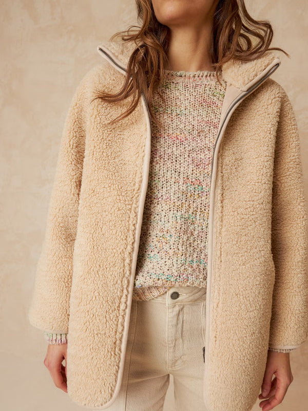 Indi & Cold Reversible Teddy Jacket in Ecru