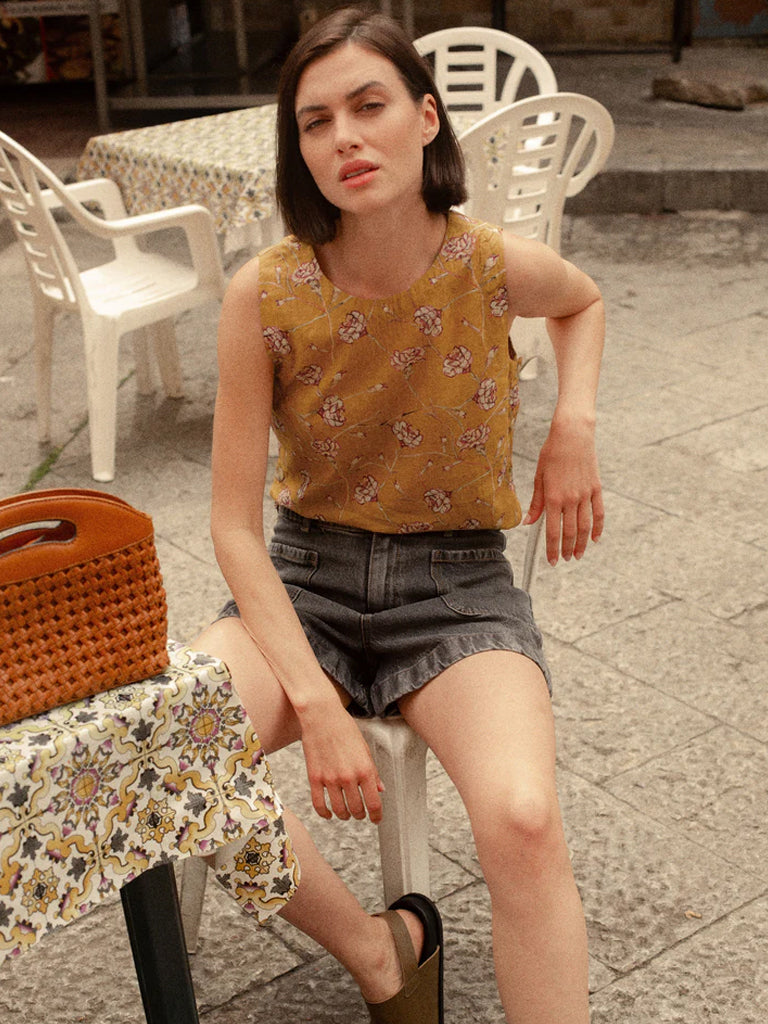 Indi & Cold Side Button Blouse in Saffron