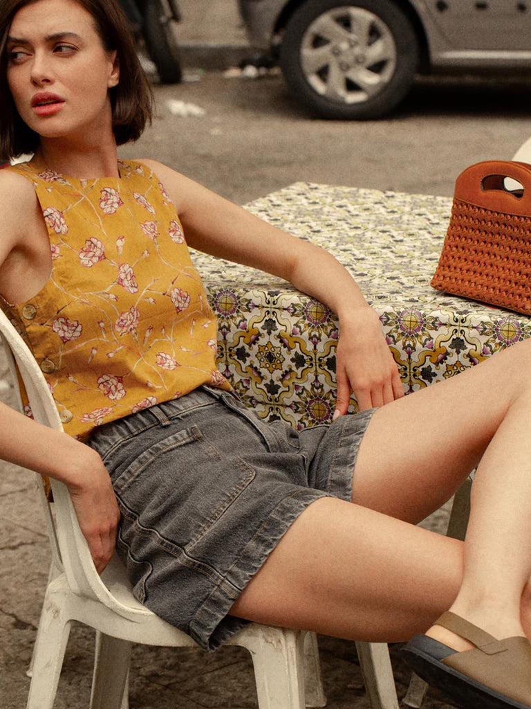 Indi & Cold Side Button Blouse in Saffron