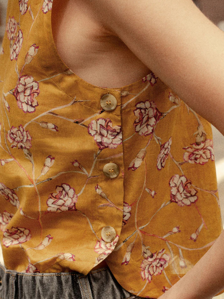 Indi & Cold Side Button Blouse in Saffron