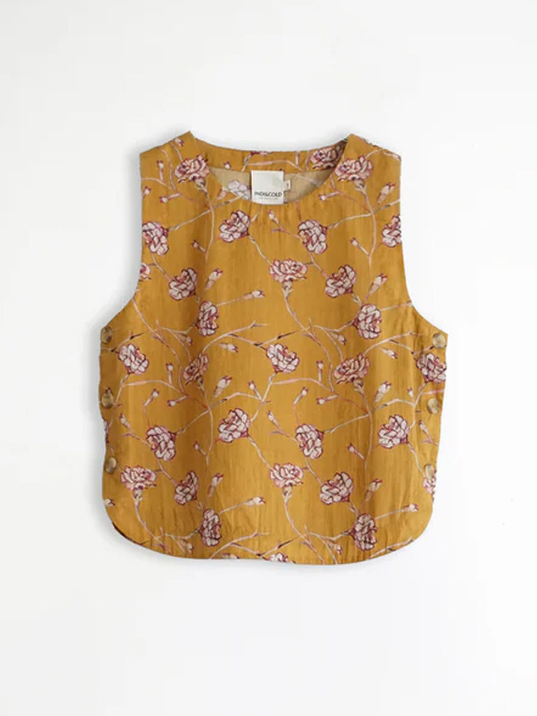 Indi & Cold Side Button Blouse in Saffron