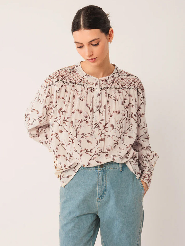Indi & Cold Smock Detail Blouse in Brown
